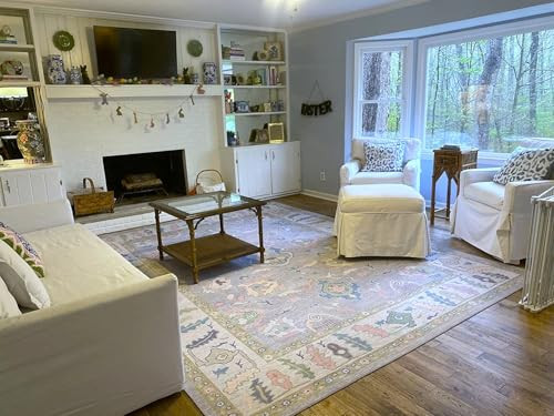 Modern Oushak Rug, Vintage Turkish Lavender Oriental Antique Inspired Washable Area Rugs, Luxury Living & Dining Room Lounge Bedroom Nursery 7'5 x 9'9 | Amazon (US)