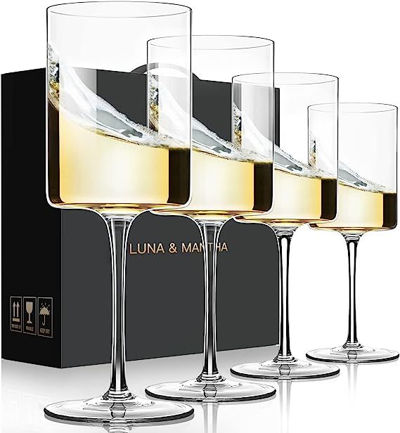 White Wine Glasses Set of 4-16oz Square Wine Glasses Premium Crystal Hand Blown Perfect for Red W... | Amazon (US)