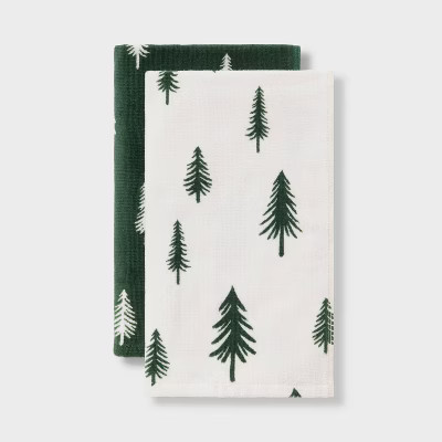 2pk Christmas Scattered Tree Hand Towels Green - Wondershop™ | Target