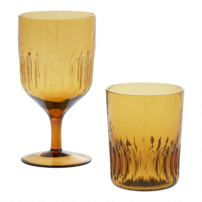 Iona Amber Textured Bar Glass Set of 2 | World Market