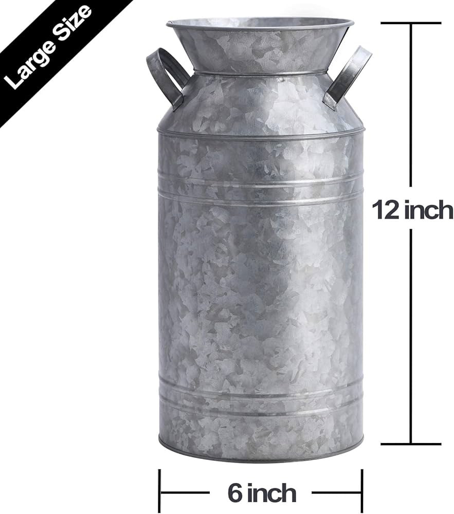 12" inch, Large Galvanized Metal Farmhouse Centerpieces Milk Can Jug for Front Porch Kitchen Cabi... | Amazon (US)