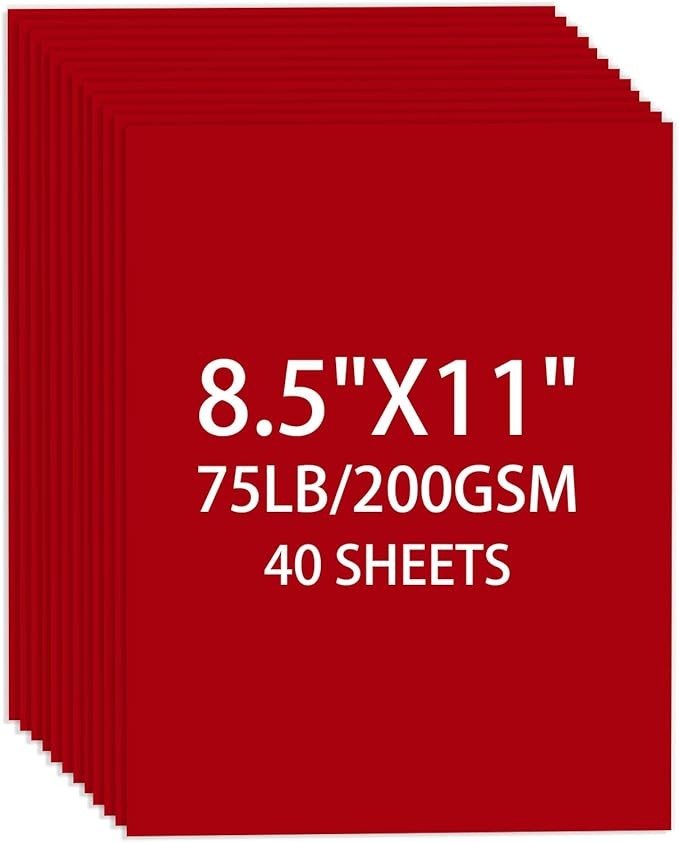 Cardstock 8.5 X 11, 40 Sheets Christmas Red Card Stock, 75lb/ 200gsm Copy Paper, Cardstock Printe... | Amazon (US)