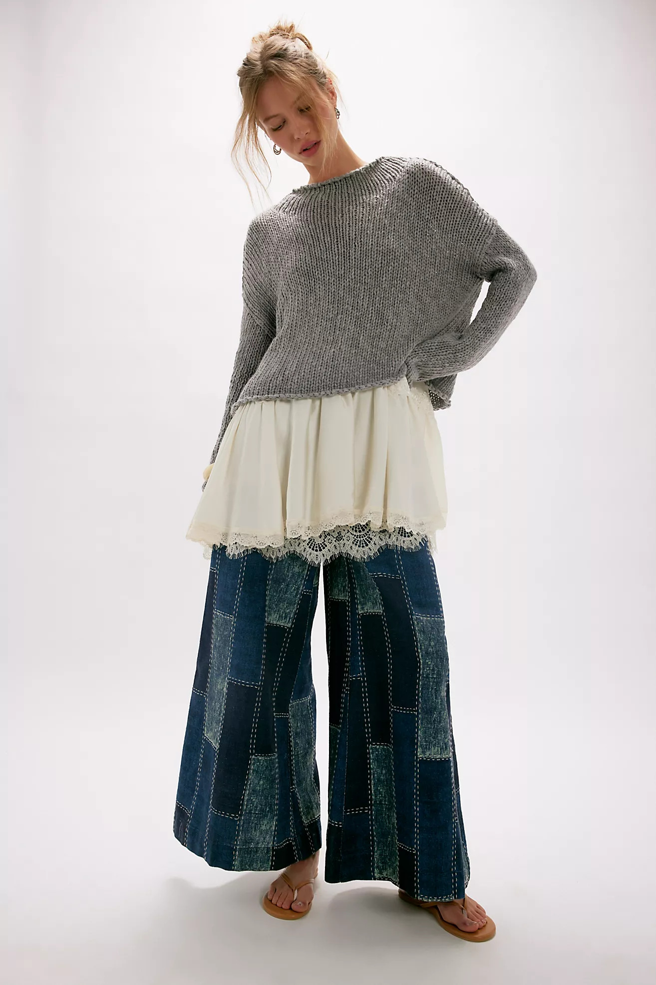 We The Free Patches Wide-Leg Flare Jeans | Free People (Global - UK&FR Excluded)