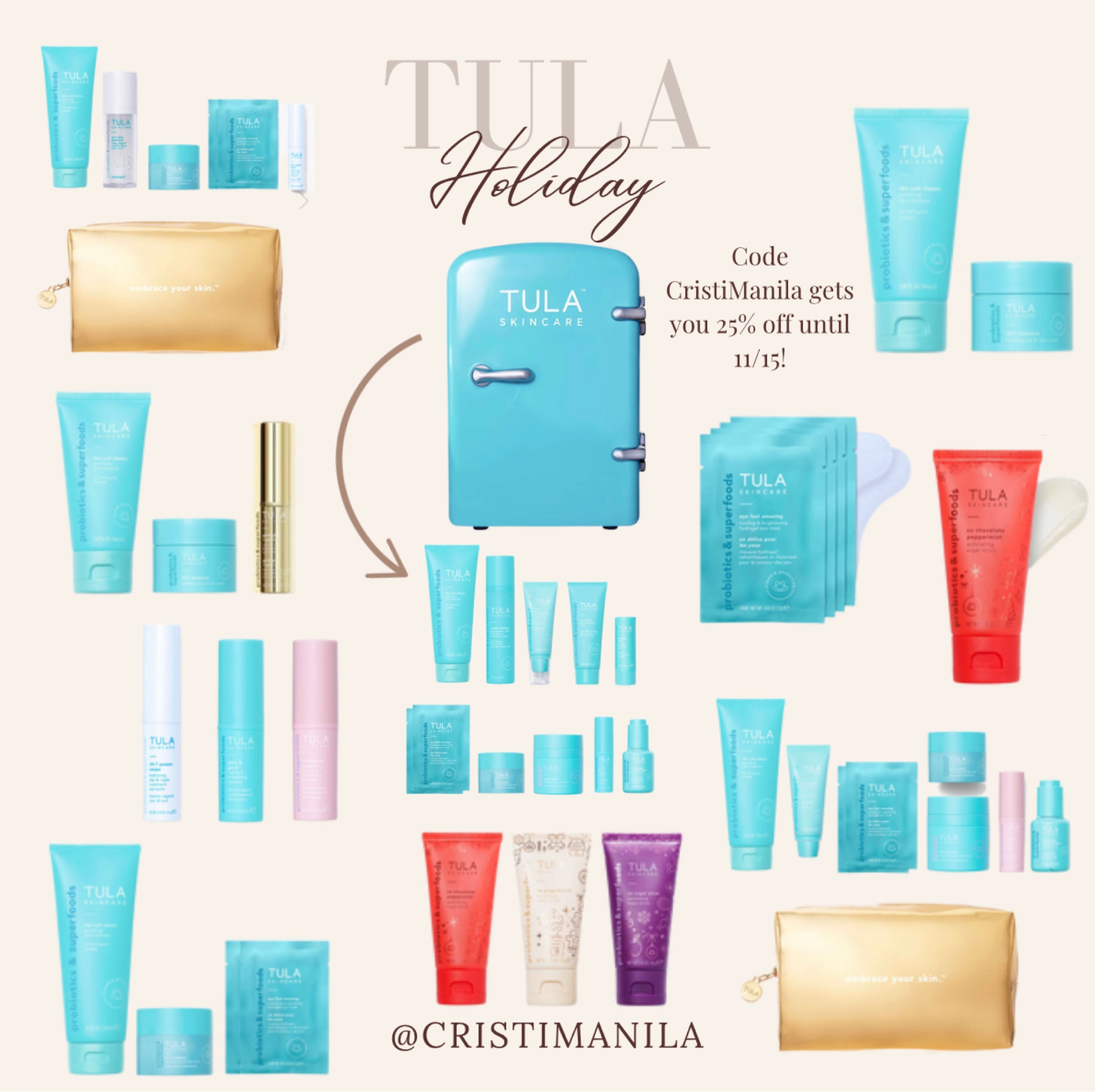 Tula holiday kits! So many good price points and different size kits! My code CristiManila gets you 25% off your order through 11/15! Perfect time to grab gifts or to stock up for yourself! 

#LTKHoliday #LTKGiftGuide #LTKbeauty