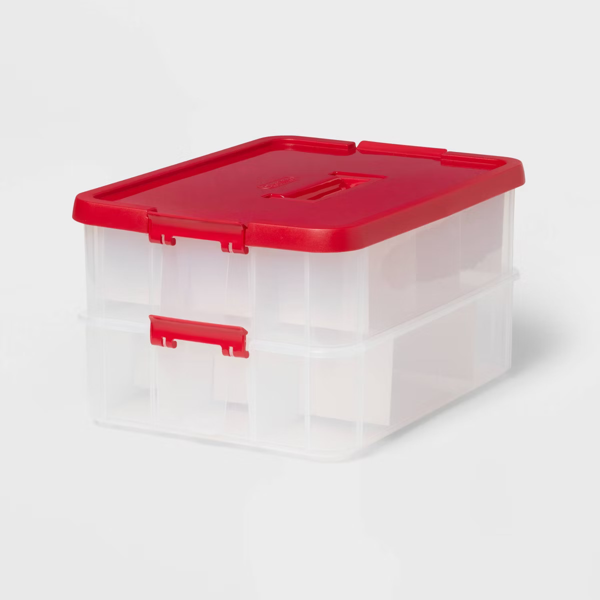24ct Stack and Carry 2 Layer Ornament Box Clear with Lid Latch Handle Red - Brightroom™ | Target