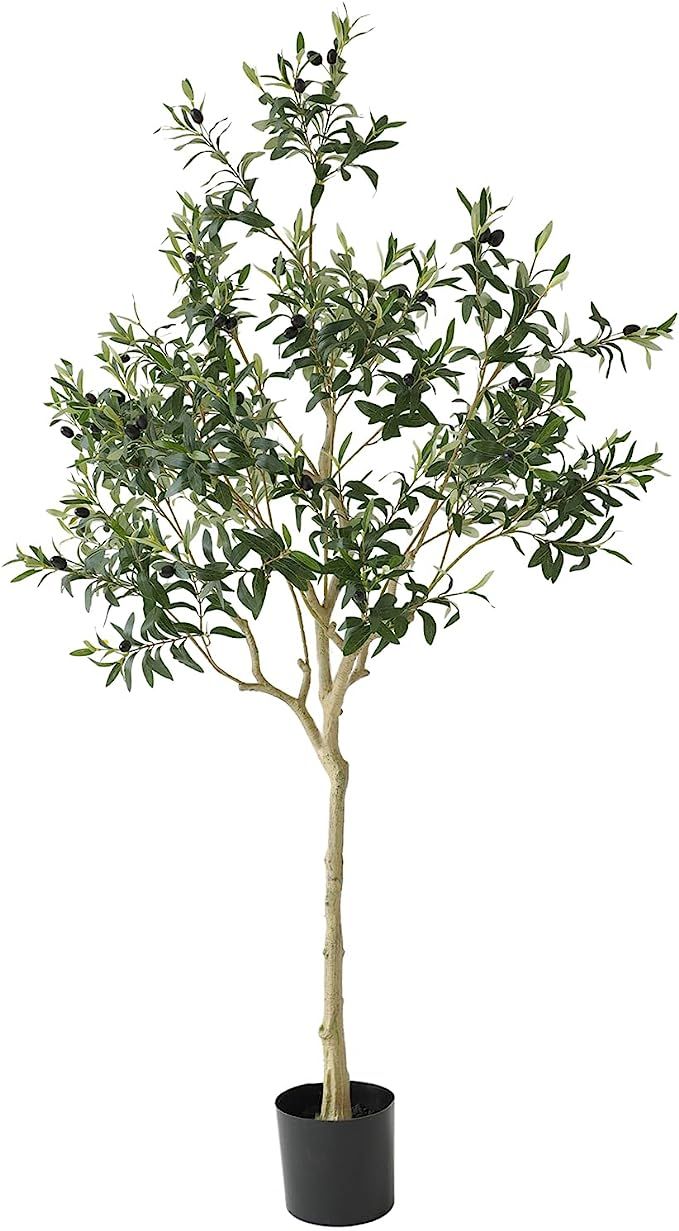 Artificial Olive Tree, Tall 6 Feet Faux Potted Silk Green Leaves Olive Tree with Planter, Large F... | Amazon (US)