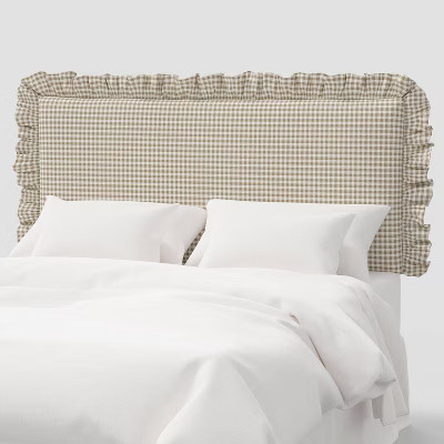 Mila Twin Size Ruffled Wall-Mounted Headboard in Kale Gingham Taupe Cream - Threshold™ designed with Studio McGee | Target