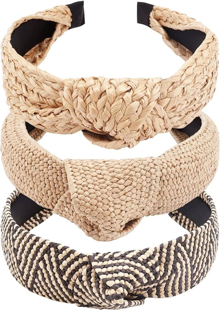 TOBATOBA Straw Headband Raffia Headband for Women, 3Pcs Top Knot Headband Knotted Headbands for W... | Amazon (US)