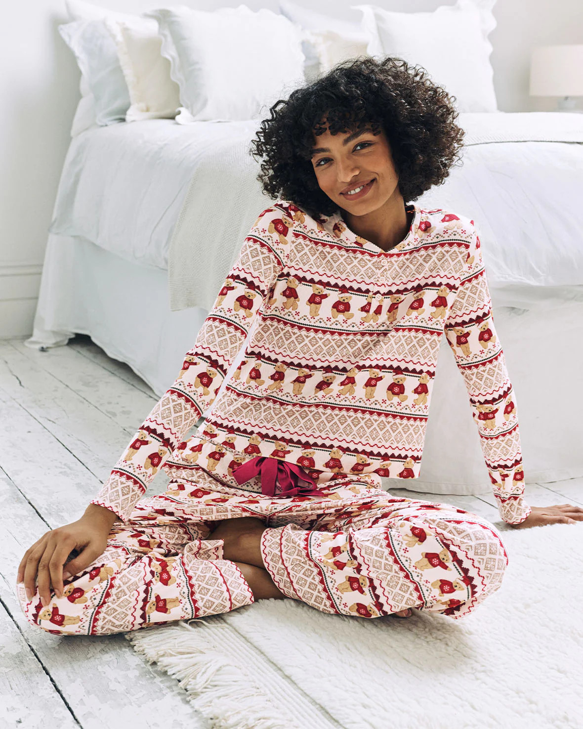 Peers the Bear Christmas Fair Isle Print Long Pyjama Set | Chelsea Peers NYC