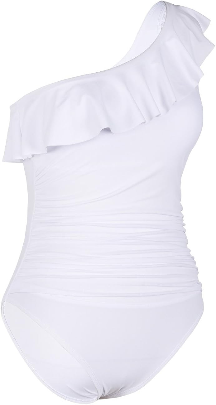 Hilor Women's One Piece Swimsuits One Shoulder Swimwear Asymmetric Ruffle Monokinis Bathing Suits | Amazon (US)