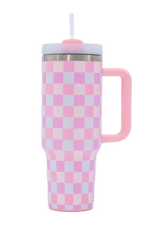 Sippin' Pretty Multi Pastel Checkered 40 oz Drink Tumbler With Lid And Straw FINAL SALE | Pink Lily