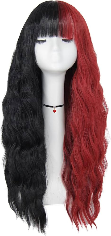 Mildiso Red and Black Wigs for Women 26’’ Long Curly Wavy Hair Wig with Bangs Natural Cute Sy... | Amazon (US)