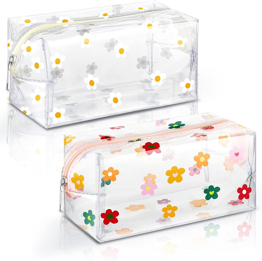 Amylove 2 Pack Cute Flower Makeup Bags Floral Cosmetic Bag Daisy Zippered Pouches Portable Toilet... | Amazon (US)