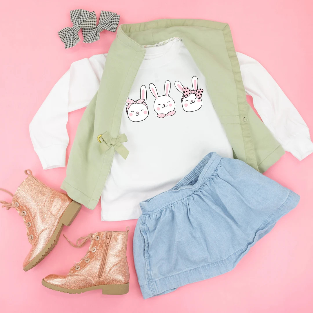 Easter Bunnies 3 Across Long Sleeve Child Shirt Kids Easter Shirt Girl Easter Shirt Easter Bunny ... | Etsy (US)