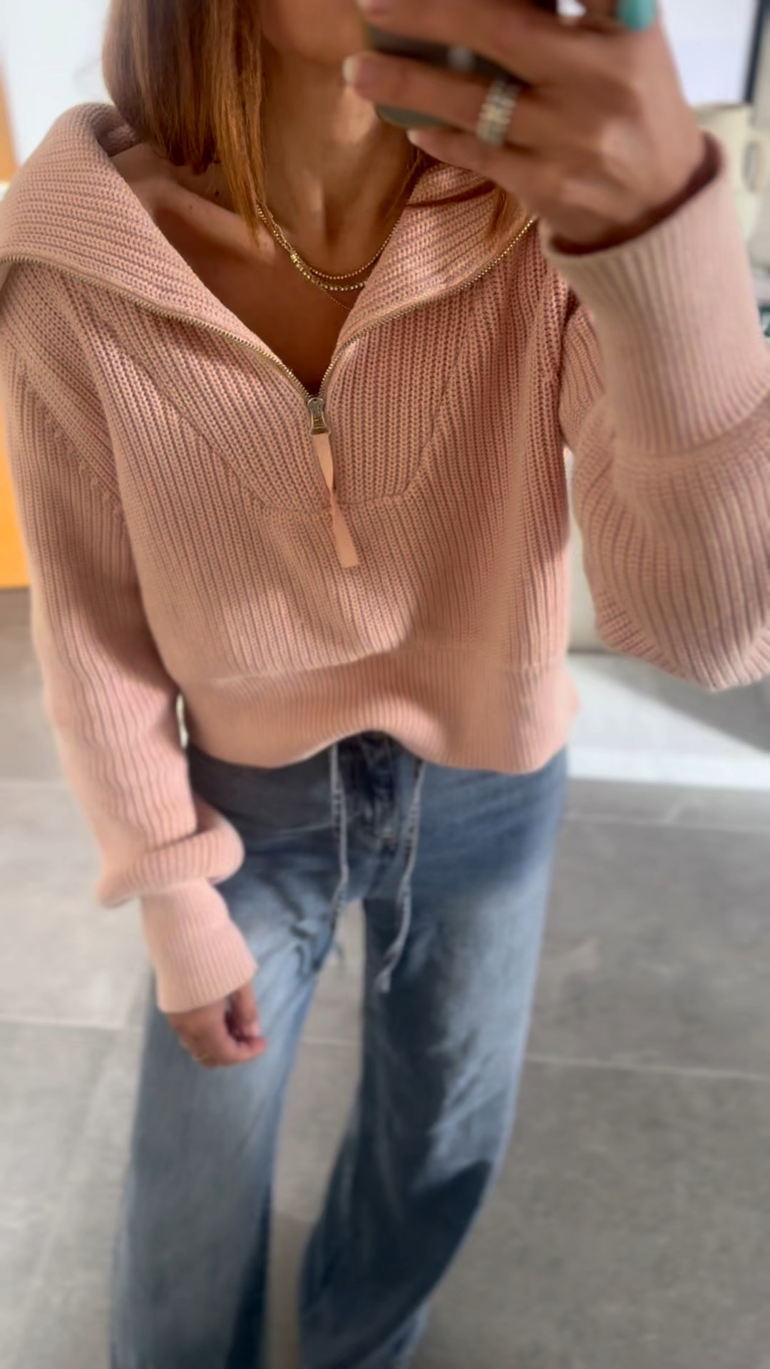 Meantime varley top in small 
Jeans like soft sweats in small runs large 
I wear small 