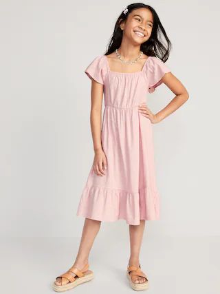 Flutter-Sleeve Clip-Dot Fit & Flare Midi Dress for Girls | Old Navy (US)