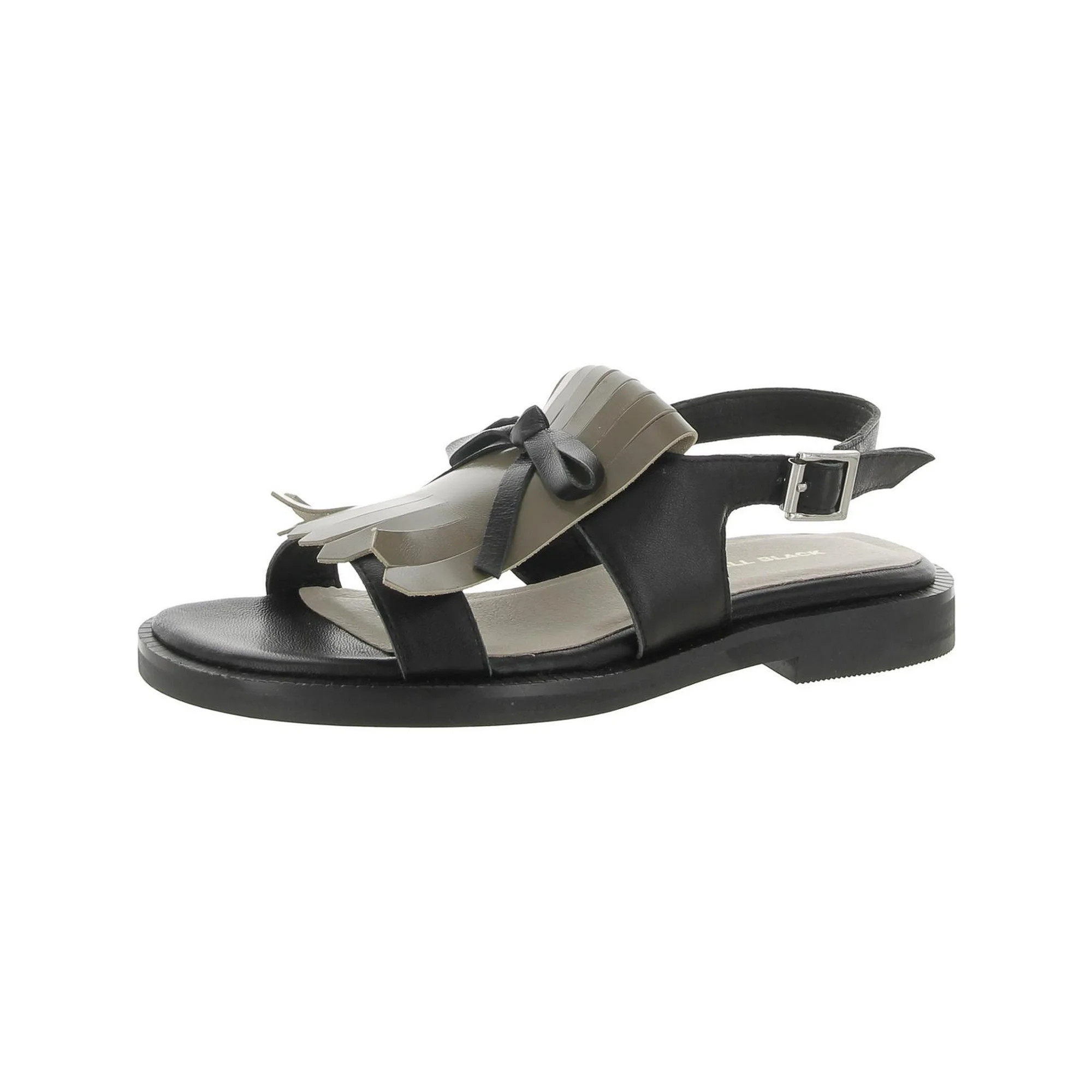 All Black Womens Kiltie Leather Fringe Slingback Sandals | Walmart (US)