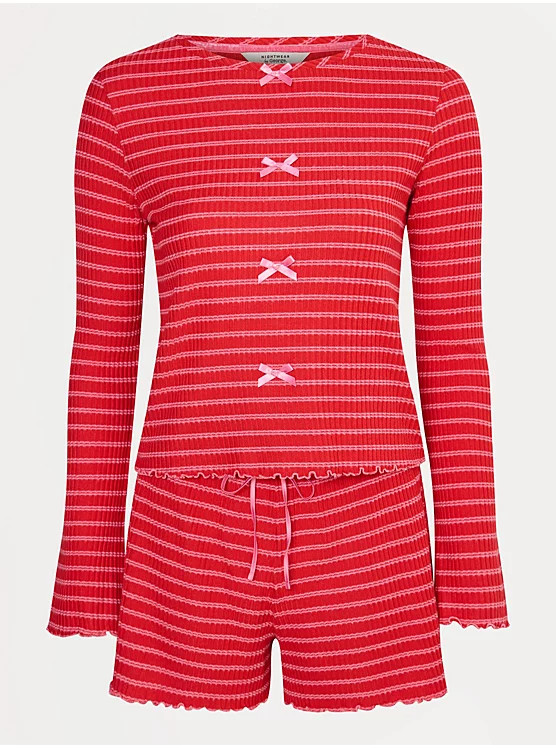 Red Striped Long Sleeve and Shorts Pyjamas | George at ASDA