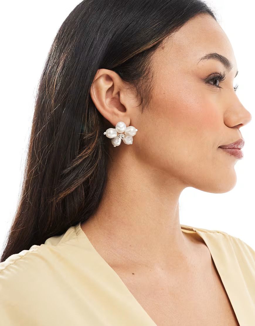 Accessorize pearl flower statement stud earrings in white | ASOS (Global)