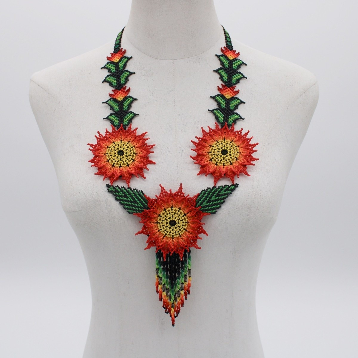 Stunning Handcrafted Huichol Beaded Sunflower Necklace Bold Traditional Artisan | eBay US