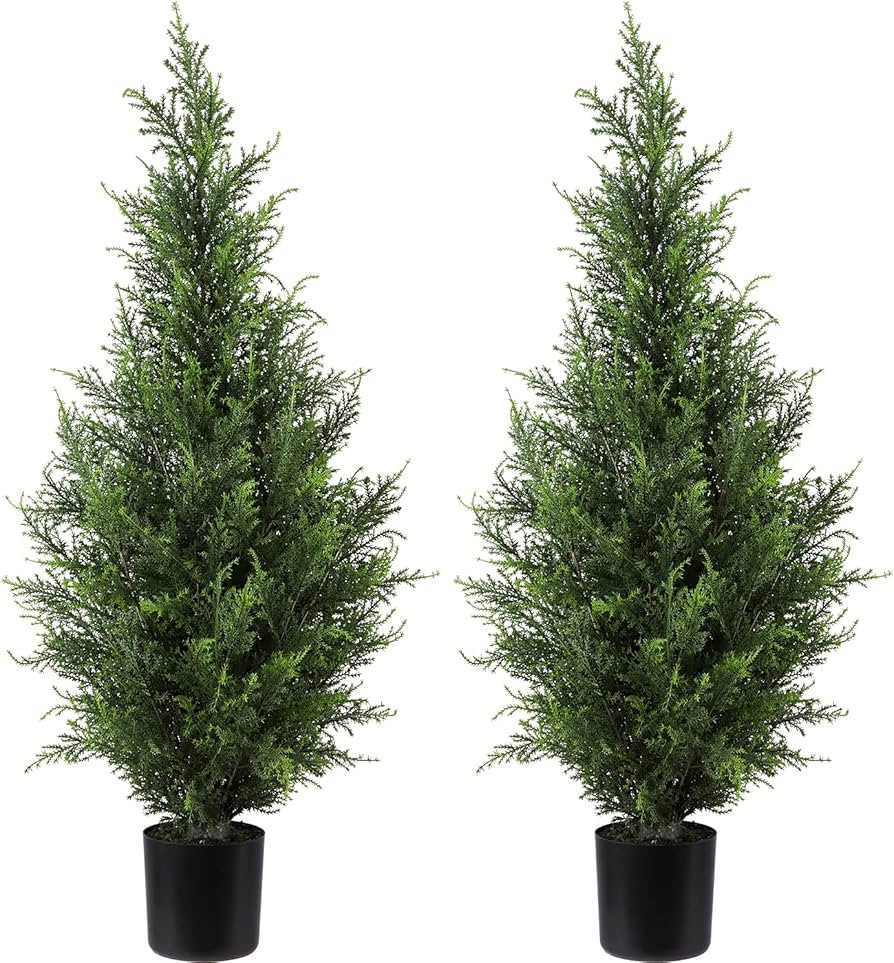 Artificial Topiary Cedar Trees 3FT Artificial Cedar Pine Tree Potted UV Rated Plant Fake Plants T... | Amazon (US)