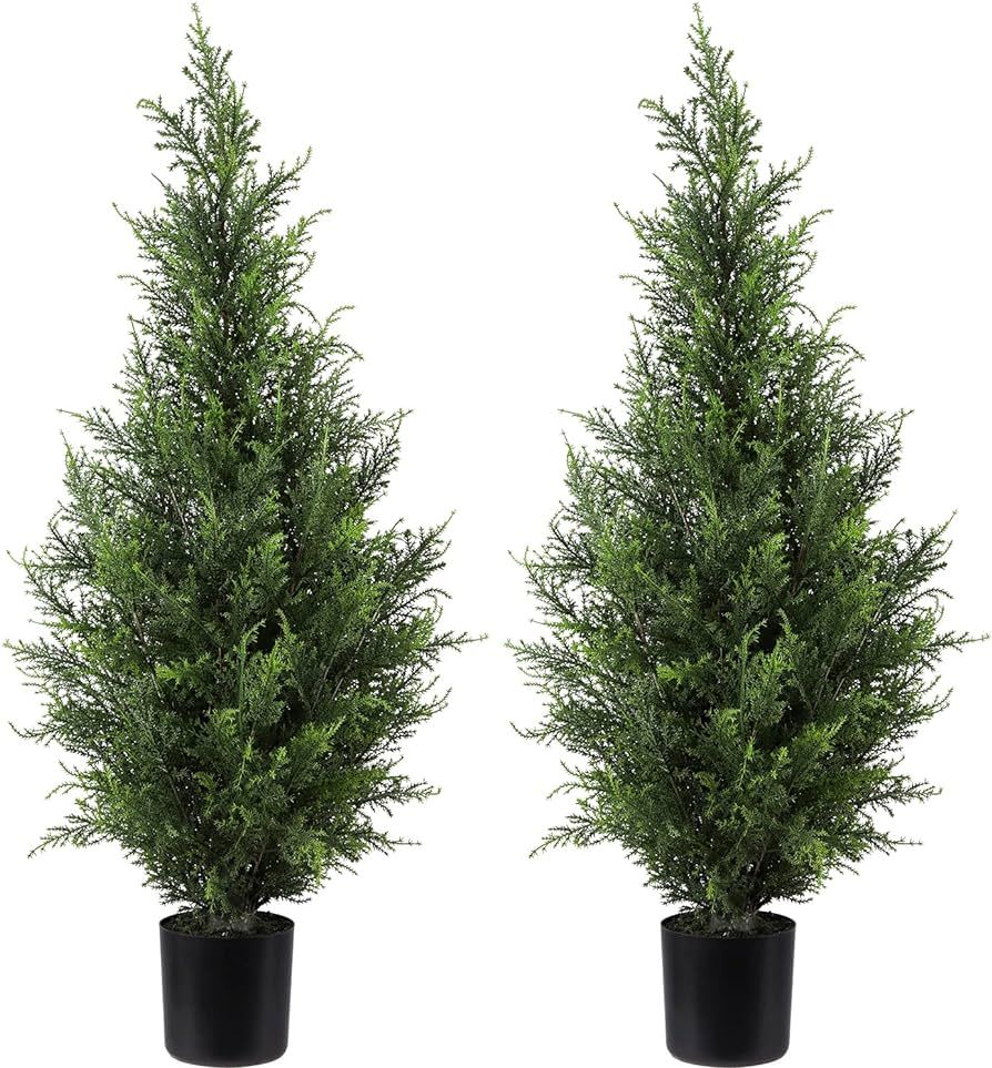 Artificial Topiary Cedar Trees 3FT Artificial Cedar Pine Tree Potted UV Rated Plant Fake Plants T... | Amazon (US)
