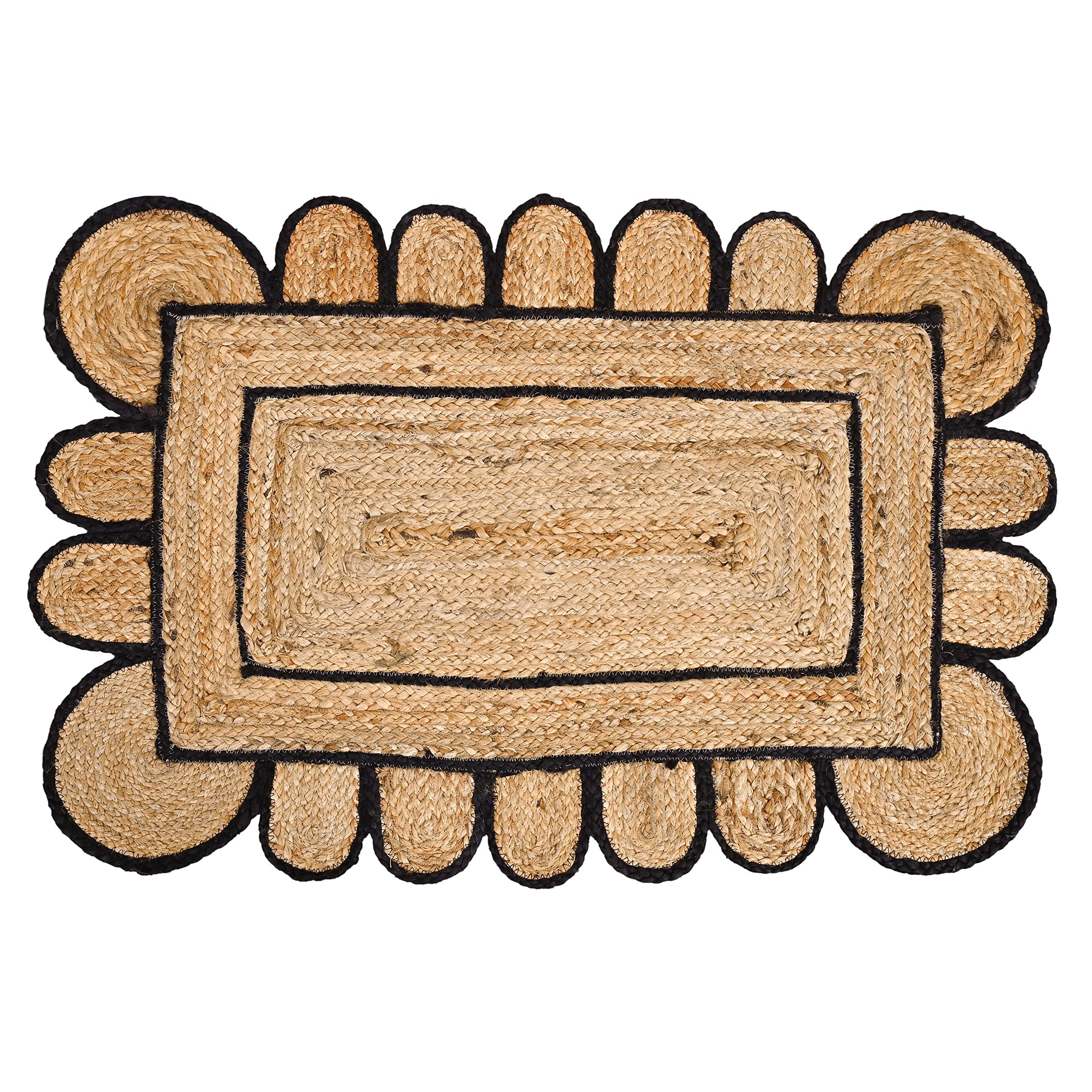 KLAVATE Scalloped Home Decor Braided Bohemian Jute Classic Quality Made Natural Hand Woven Area R... | Amazon (US)