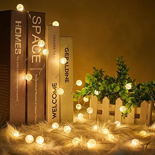 Liomui Globe String Lights for Bedroom Crystal Crackle Ball Lights 30 LED Battery Operated Christmas | Amazon (US)