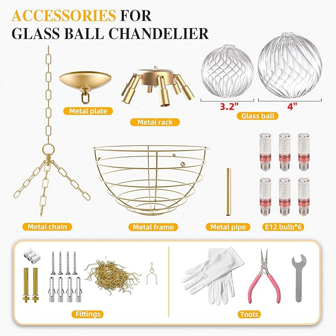Bubble Glass Chandelier Pendant Lights Fixture Dia 24" Round Swirled Clear Blown Glass Ribbed Glo... | Amazon (US)