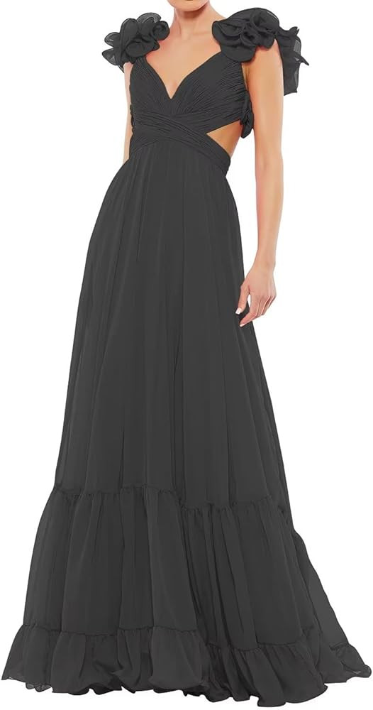 SHSUREVE Chiffon Ruffle Prom Dresses Long for Women A Line Bridesmaid Dresses Tiered Backless For... | Amazon (US)