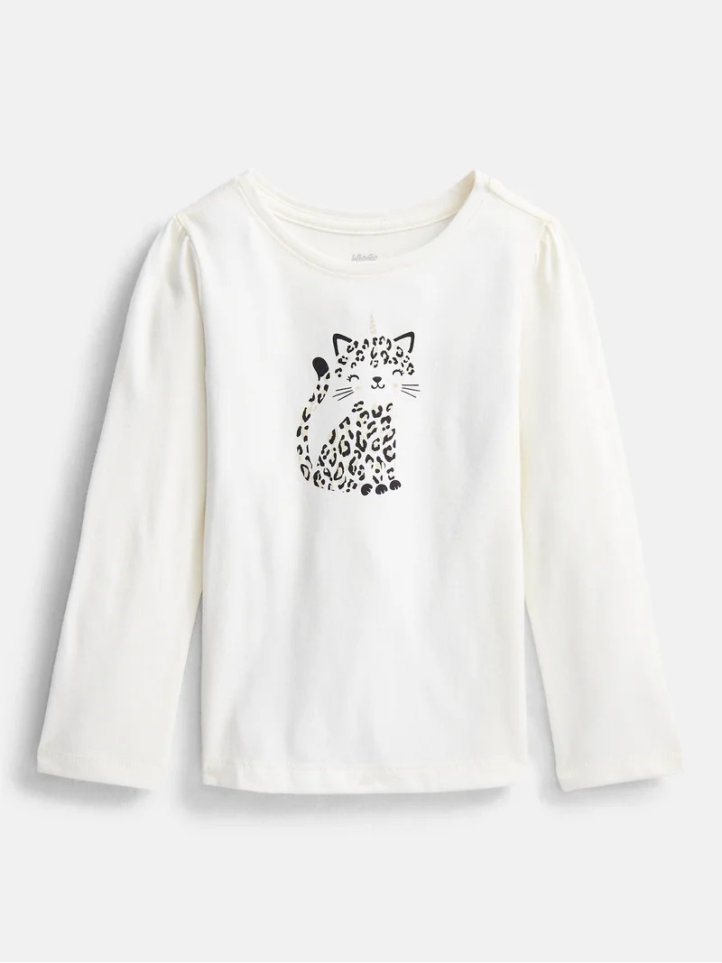 Wonder Nation Baby and Toddler Girls' Graphic Tee with Long Puff Sleeves, Sizes 0M-5T | Walmart (US)
