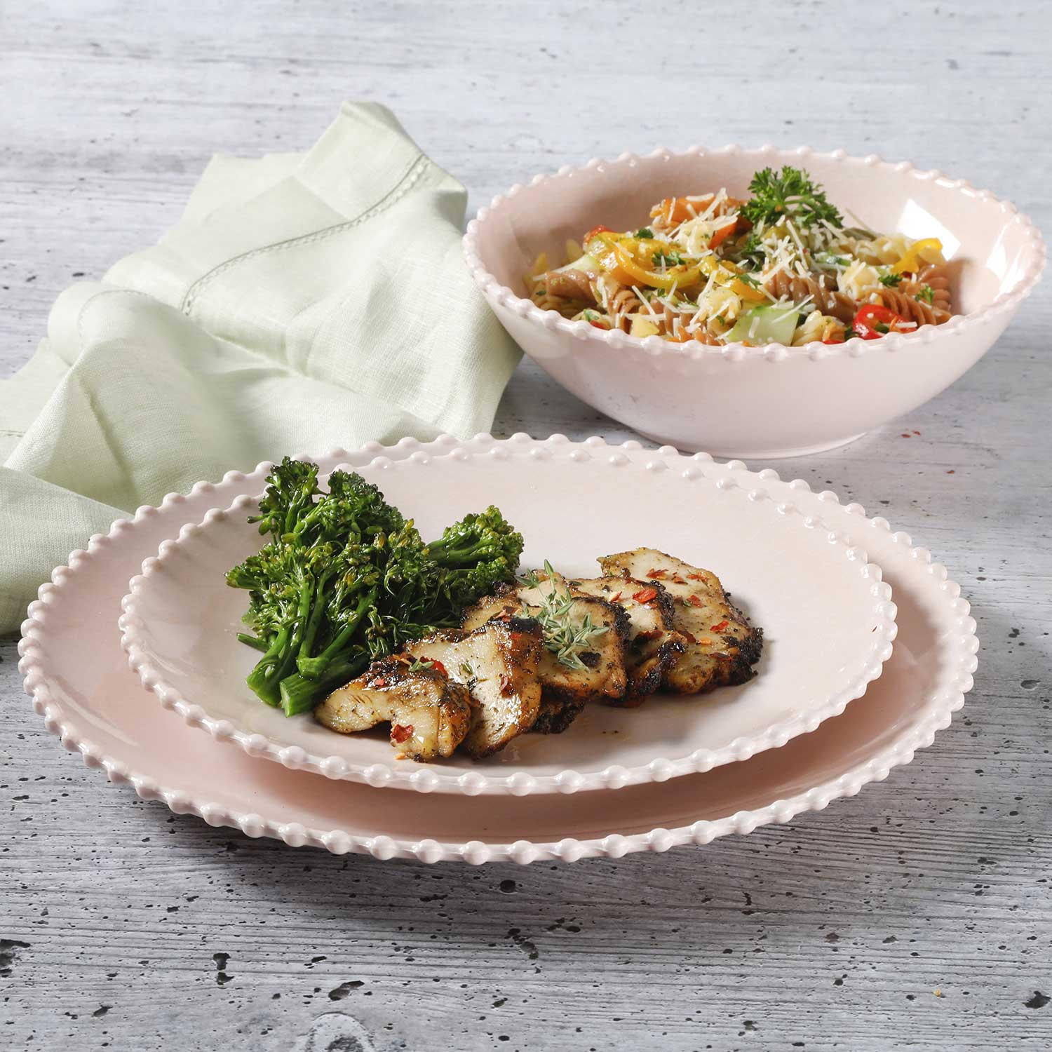 Martha Stewart Beaded Melamine 12-Piece Dinnerware Set-Pink - Walmart.com | Walmart (US)