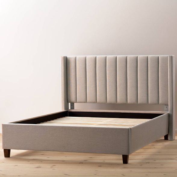 Upholstered Platform Bed Frame with A Vertical Channel Tufted Wingback Headboard - New Heights | Target