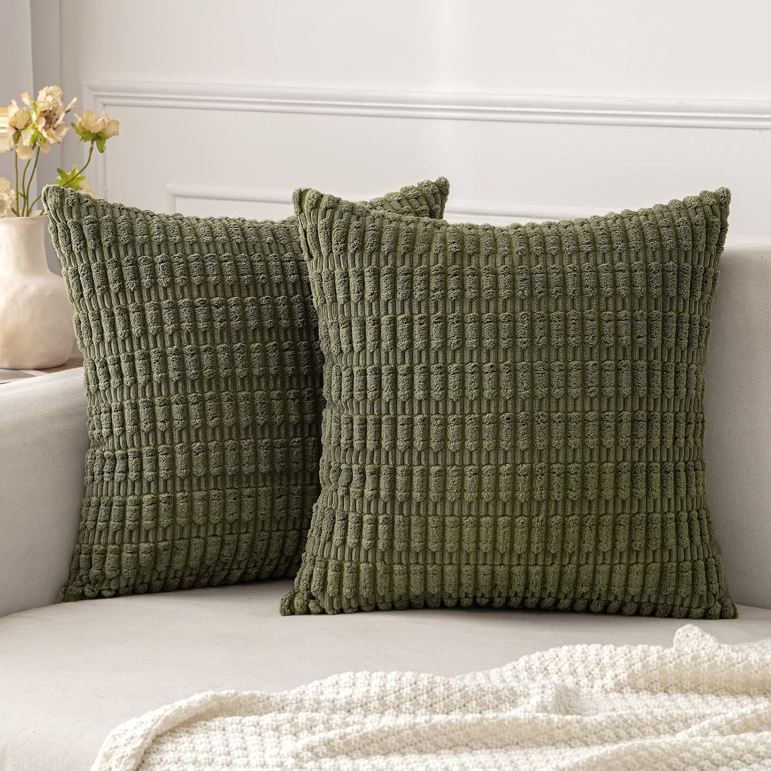 MIULEE Pack of 2 Corduroy Decorative Throw Pillow Covers 18x18 Inch Soft Boho Striped Pillow Cove... | Amazon (US)