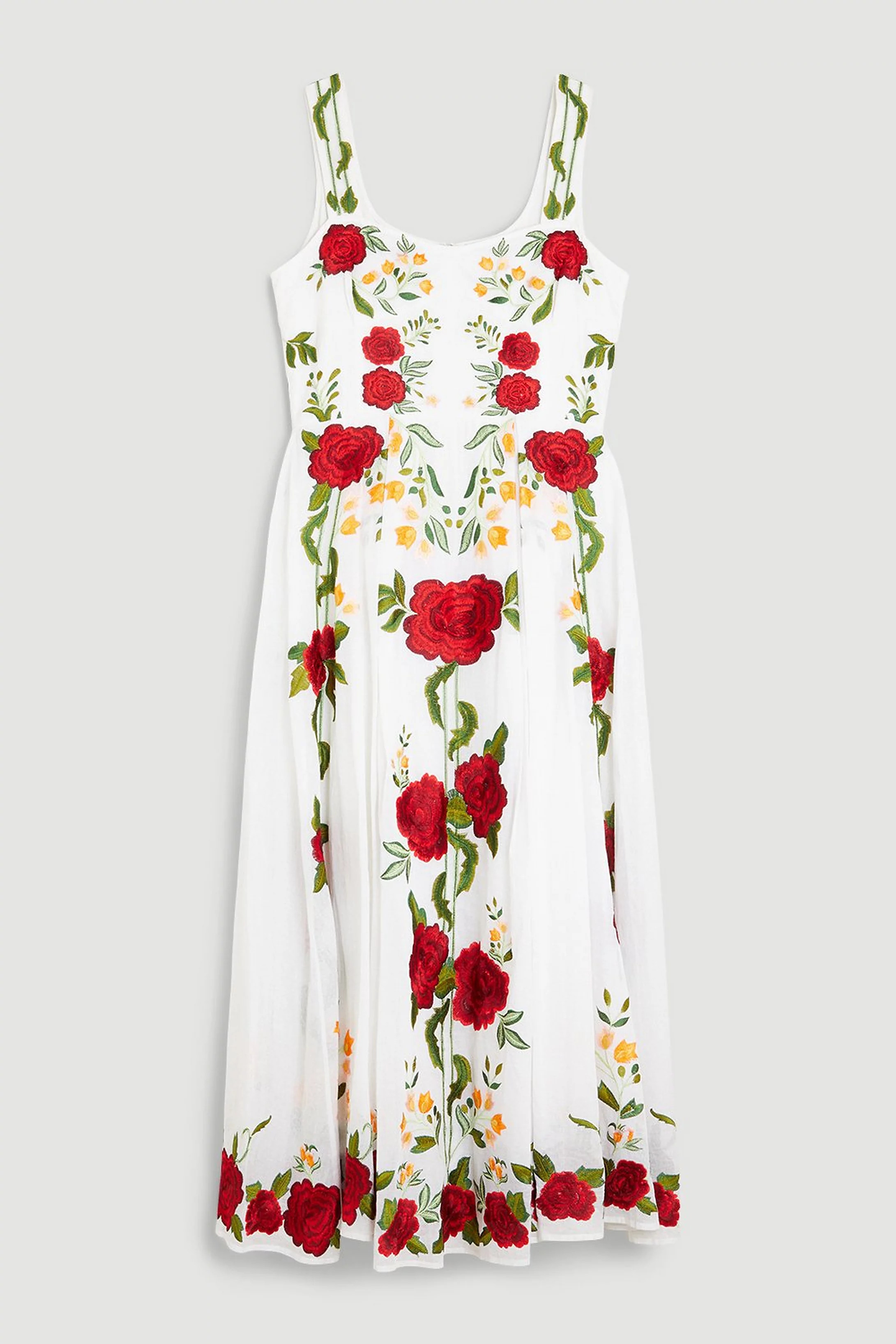 Rose Embroidered Cotton Organdie Midi Dress | Karen Millen UK + IE + DE + NL