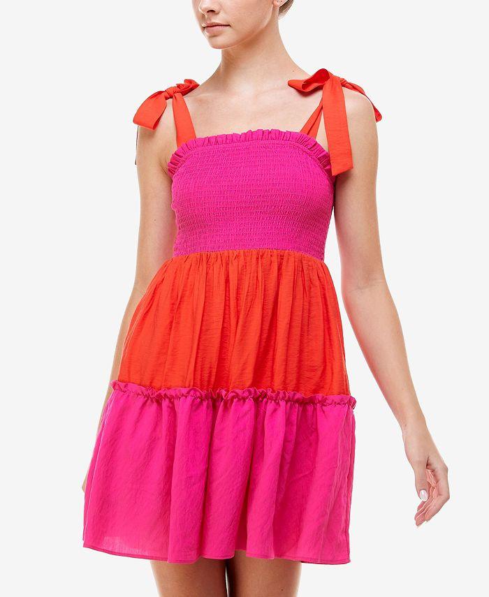 Colorblocked Smocked Mini Dress | Macys (US)