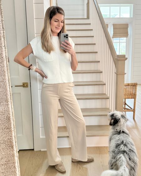 This tank is part of an Amazon set.  Waiting size small and small 33” inseam in the pants in light khaki.  I am working at my kids’ school full time. This is a great outfit for teachers because the pants have tons of stretch and the shoes are so comfortable.   

#LTKworkwear #LTKover40 #LTKfindsunder50