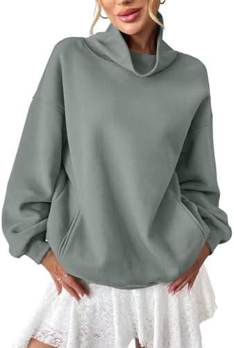 Womens Fleece Sweatshirts with Pockets Oversized Turtleneck Pullover Trendy Long Sleeve Tops Fall... | Amazon (US)
