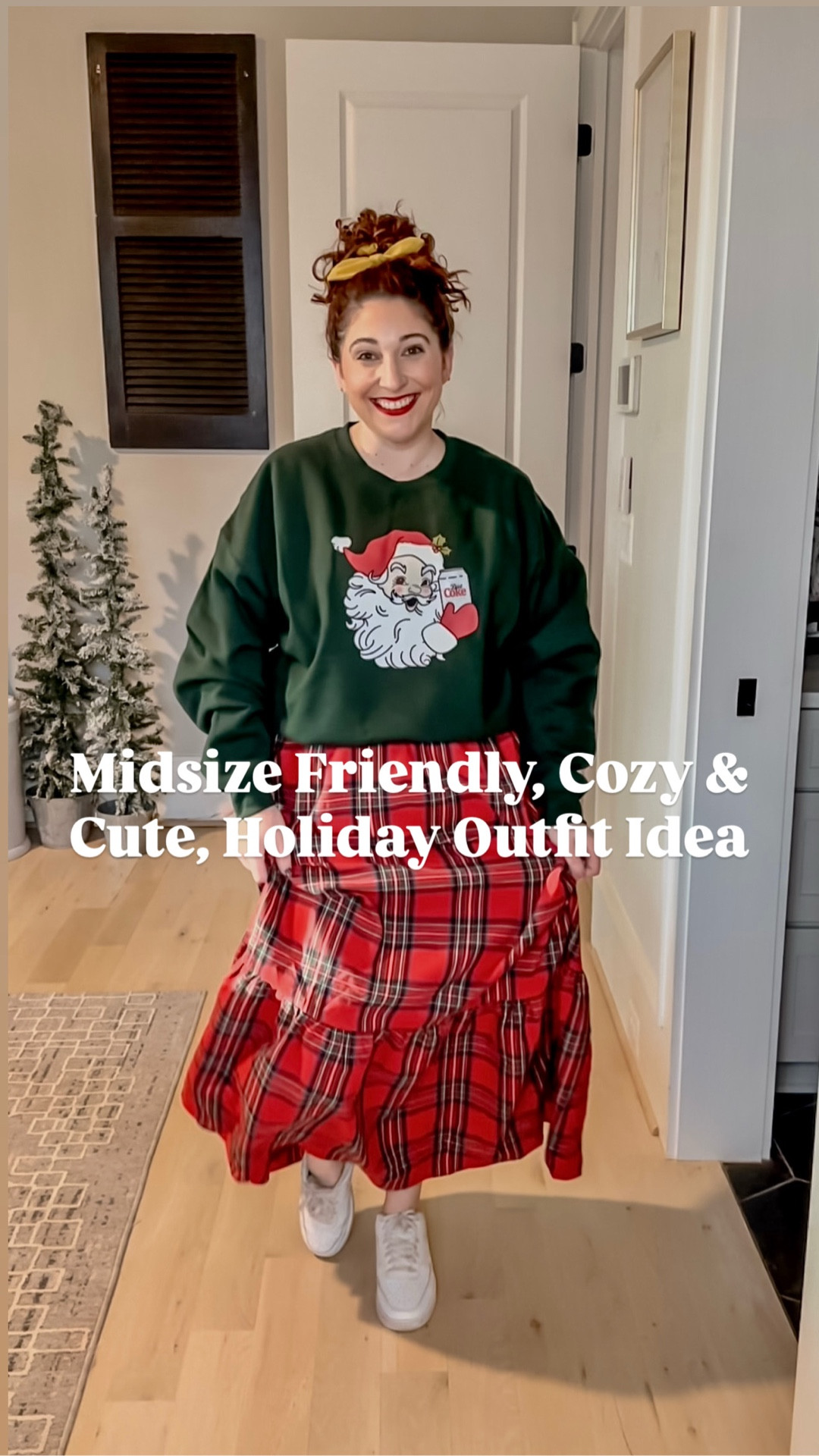 If you’re looking for a no effort, warm, comfy, cute AND midsize friendly holiday outfit idea, look no further! Skirt is flannel, soft and warm with an elastic waistband. And sweatshirt is cute but literally still a sweatshirt! (I would also happily wear this to school as a teacher as well!)

Diet Coke Santa Sweatshirt XL / Plaid skirt L / Sneakers size 1/2 size down

#LTKgrwm #LTKMidsize #LTKHoliday