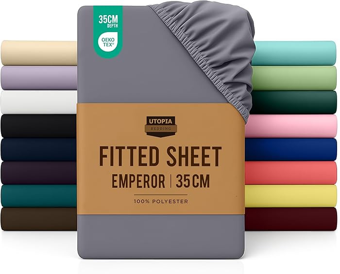 Utopia Bedding Fitted Sheet Emperor, Grey - Deep Pocket 14 inch (35 cm) - Easy Care - OEKO-TEX Ce... | Amazon (UK)