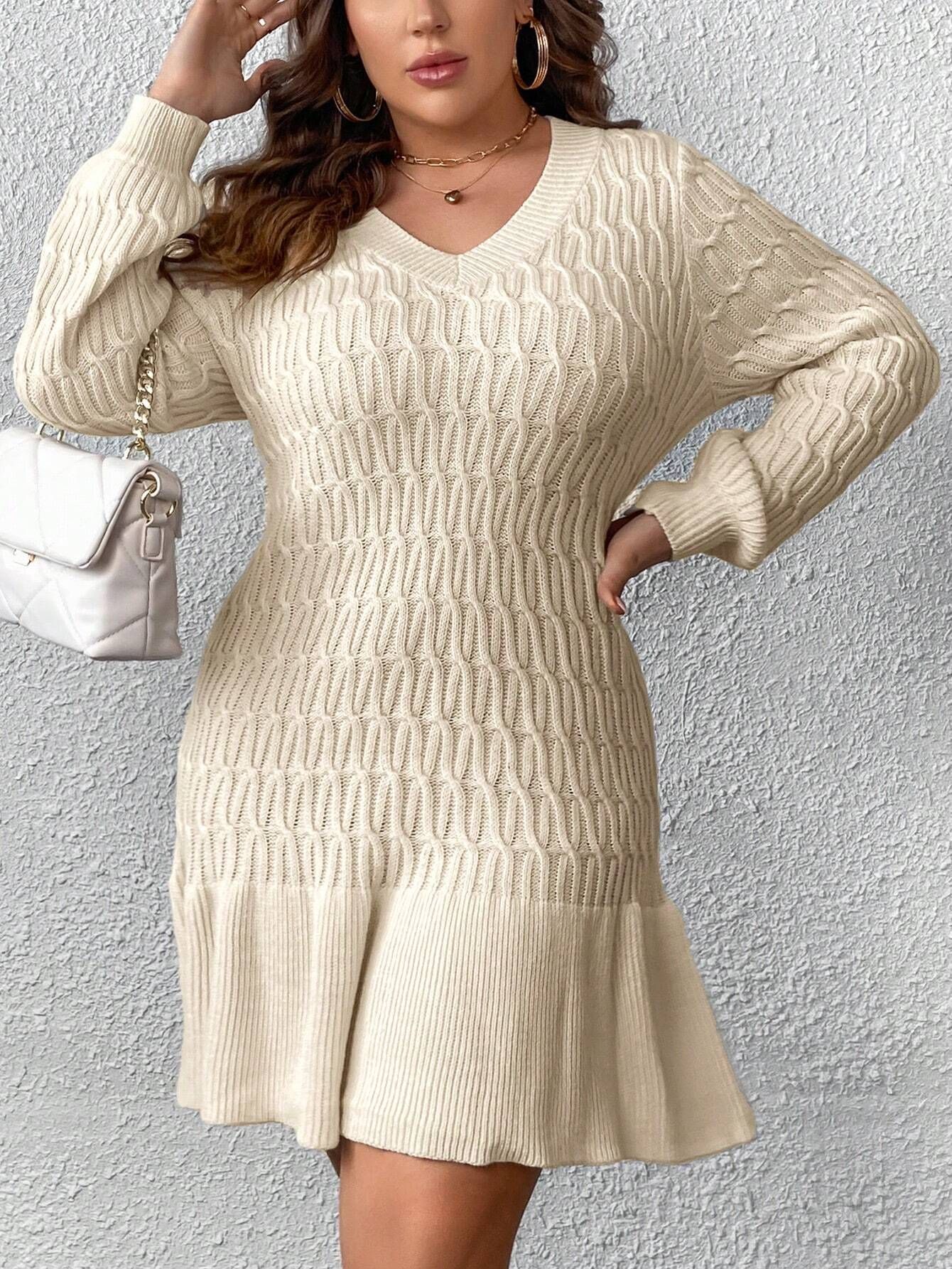 SHEIN Privé Plus Ruffle Hem Sweater Dress | SHEIN
