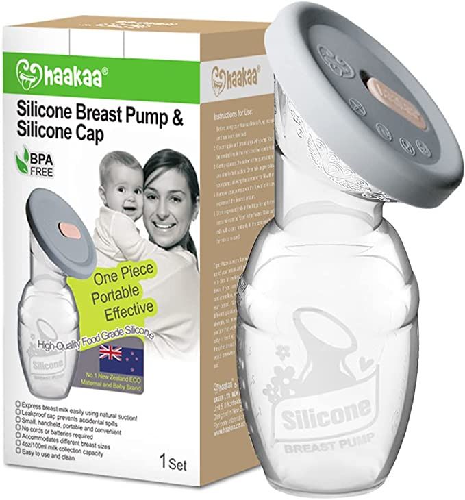 haakaa Manual Breast Pump Breastfeeding Pump 4oz/100ml+Lid Food Grade Silicone 1 PC | Amazon (US)