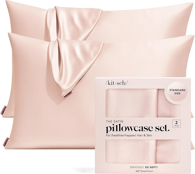 Kitsch Satin Pillowcase with Zipper for Hair & Skin, Softer Than Silk Pillow Cases Queen, Wrinkle... | Amazon (US)