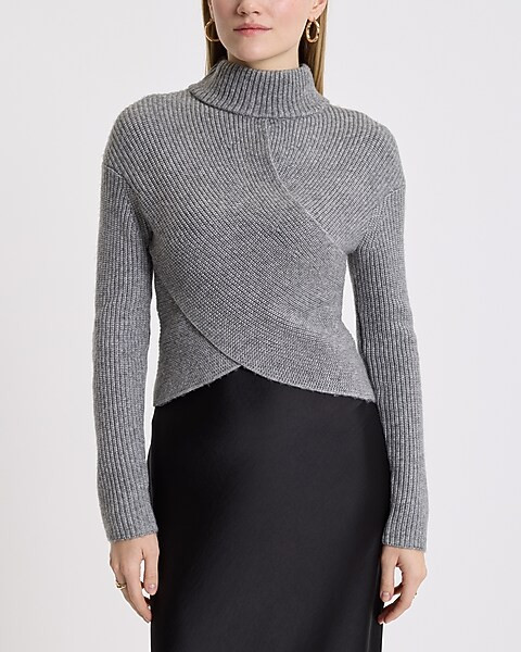 Wrap Front Cropped Turtleneck Sweater | Express