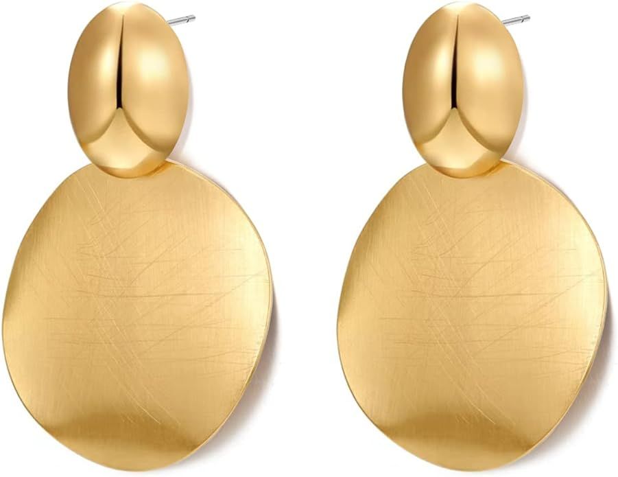 Fashion Statement Dangle Earrings for Women Vintage Gold Silver Earrings Round Disc Geometric Dro... | Amazon (US)