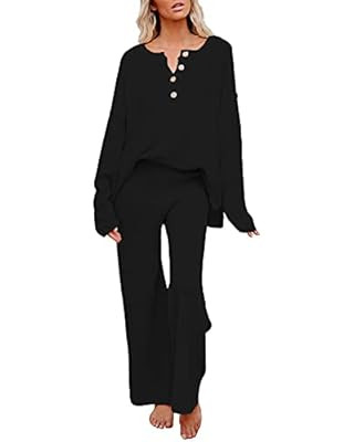 Pink Queen Women's 2 Piece Outfit Set Long Sleeve Button Knit Pullover Sweater Top and Wide Leg P... | Amazon (US)
