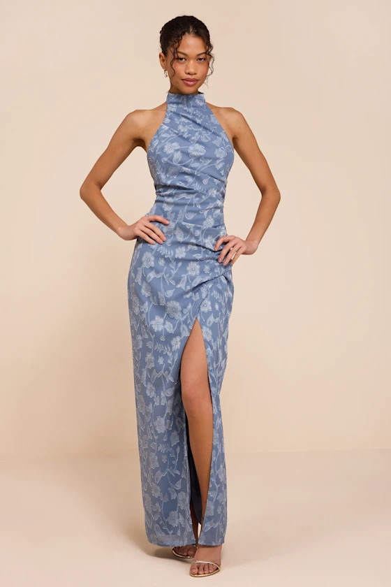 Effortlessly Sensational Slate Blue Floral Burnout Maxi Dress | Lulus