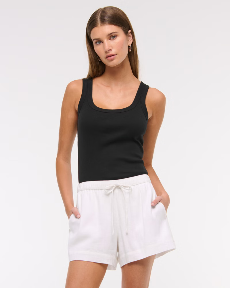 Mid Rise Linen-Blend Pull-On Short | Abercrombie & Fitch (US)