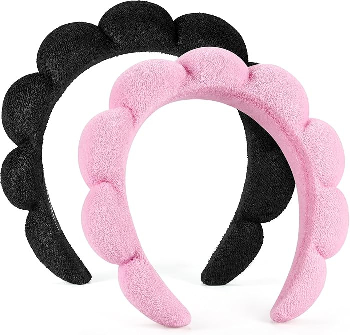 Spa Headbands, Set of 2 Skincare Headbands, Terry Cloth Headband, Black & Pink | Amazon (US)