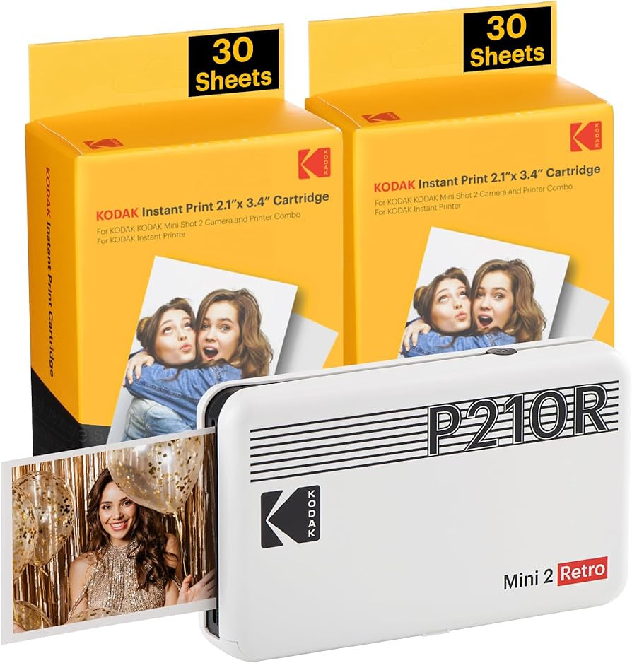 KODAK Mini 2 Retro 4PASS Portable Photo Printer (2.1x3.4 inches) + 68 Sheets Bundle, White | Amazon (US)